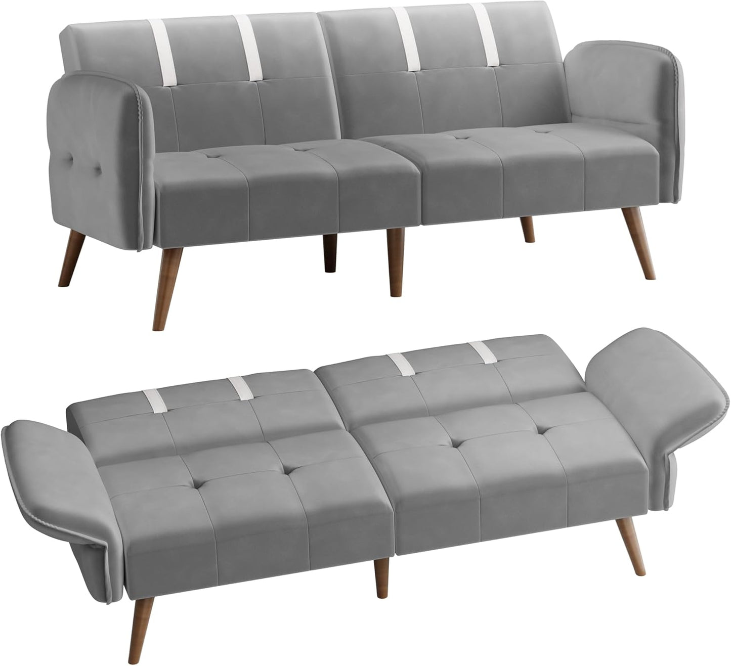 Shintenchi Sleeper Sofa Bed,Velvet Futon Folding Couch Bed with Adjustable Armrest Backrest,Loveseat Sofa Couch for Living Room Apartment Office Small Space