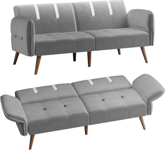 Shintenchi Sleeper Sofa Bed,Velvet Futon Folding Couch Bed with Adjustable Armrest Backrest,Loveseat Sofa Couch for Living Room Apartment Office Small Space