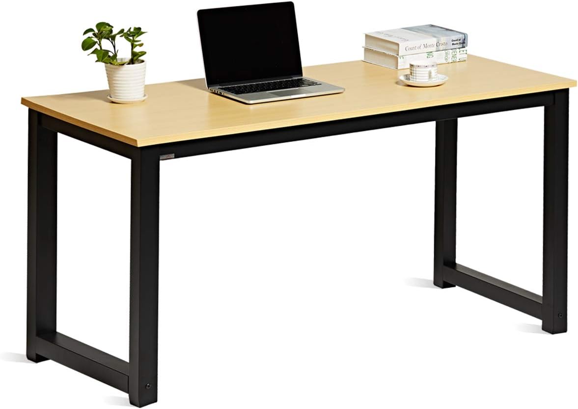Decoholic 55 Inch Computer Desk, Home & Office PC Laptop Study Writing Table Workstation with Leg Bars, Modern Simple Industrial Style, Oak