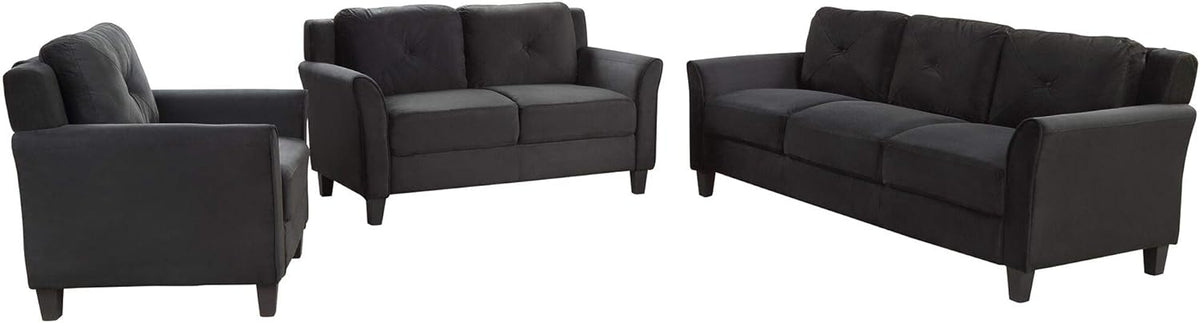 3 Pieses Modern Living Room Sofa Sets Polyester Blend Button Tufted Sofa&Couch Include 3Seaters Couch, Loveseat and Armchair with Ergonomically Curved Armrests for Home Apartment Office