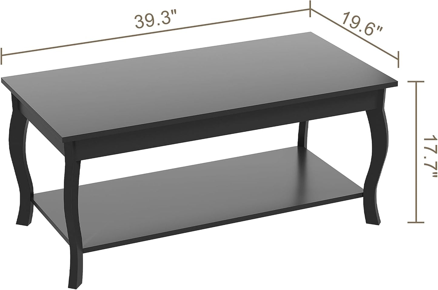 ChooChoo Coffee Table, Modern Center Table with Curved Legs and Storage Shelf, 39" Coffee Table for Living Room, Black