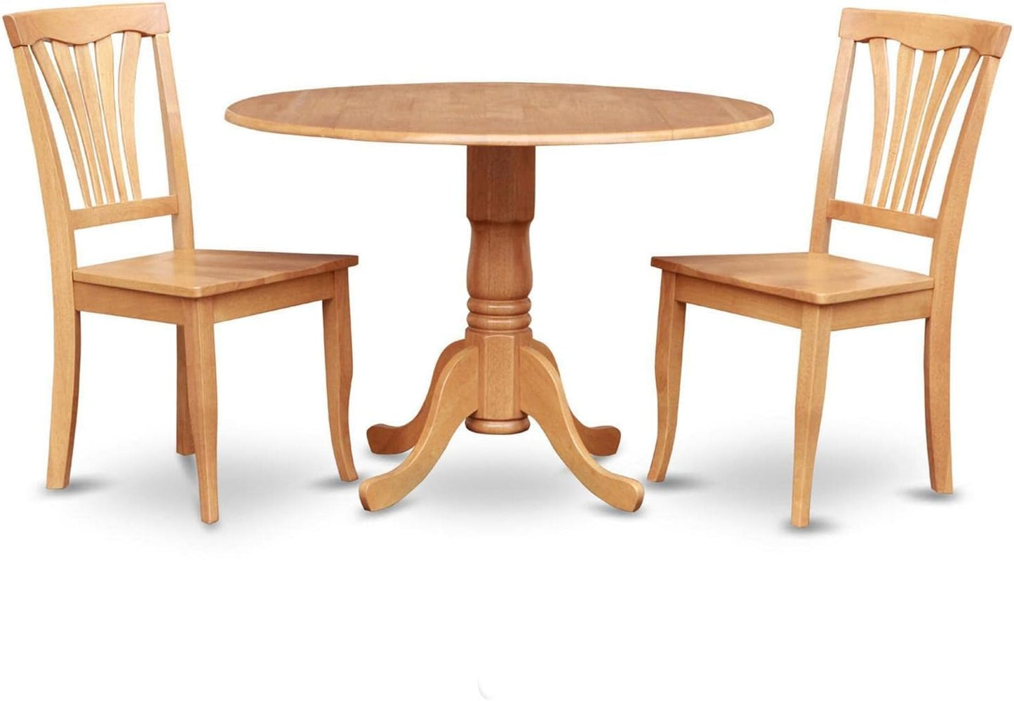 East West Furniture DLAV3-OAK-W 3 Piece Dining Room Furniture Set Contains a Round Kitchen Table with Dropleaf and 2 Dining Chairs, 42x42 Inch, Oak