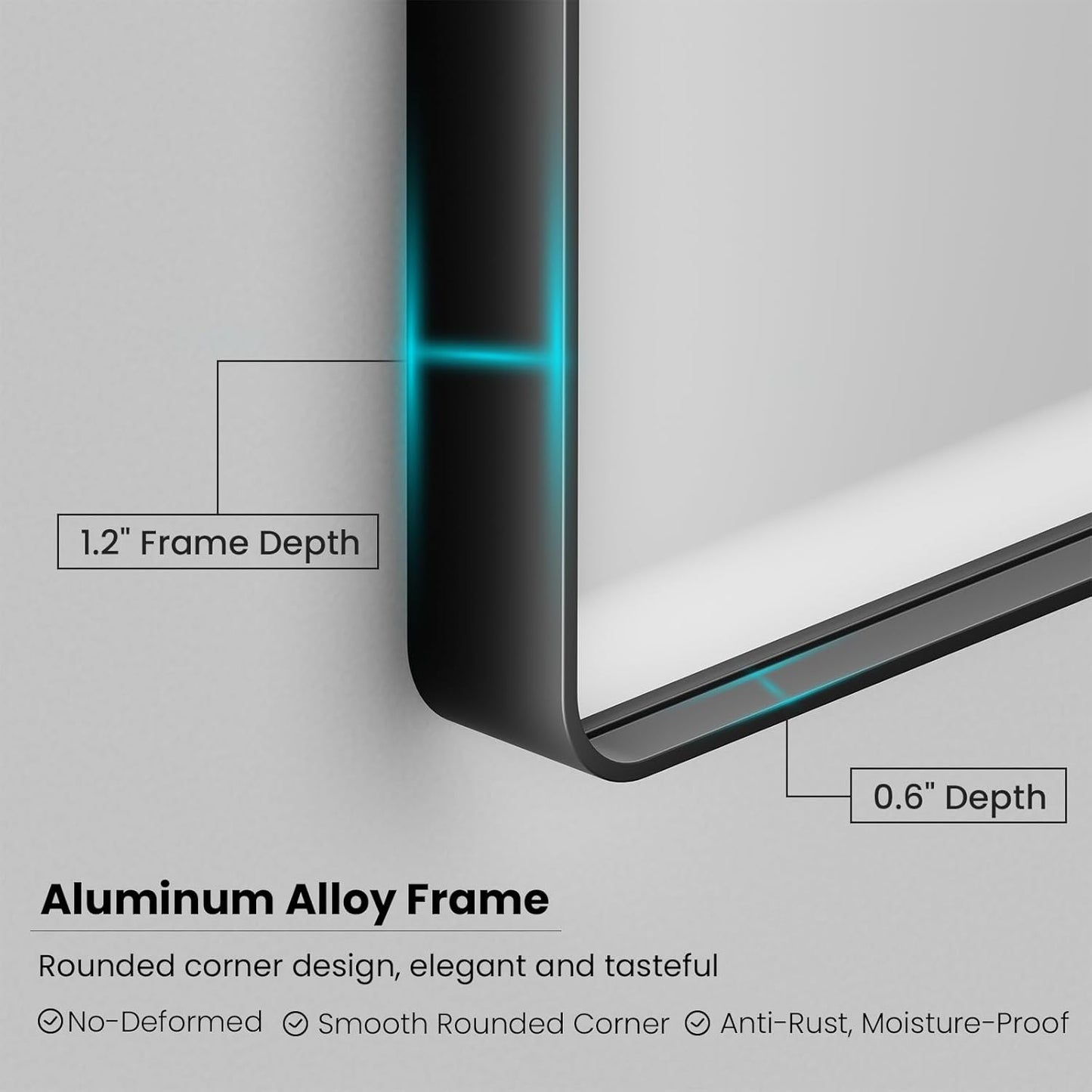 Black Bathroom Mirror 36X36 Inch, Black Metal Framed Mirror for Wall, Rounded Rectangle Matte Bathroom Vanity Mirror with Tempered Glass, Anti-Rust, Horizontal/Vertical