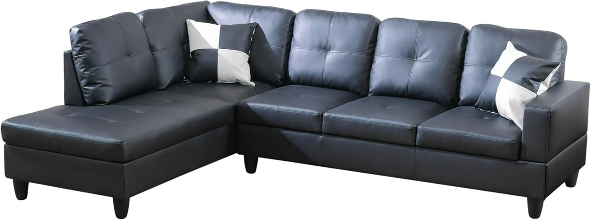 NicBex Sectional Couch 3 Pieces Sofa Set with Right Chaise Faux Leather L Shaped Cloud Couch for Living Room Furniture Sets with Storage Ottoman, Modular Sofa for Living Room & Apartment, Ink Black