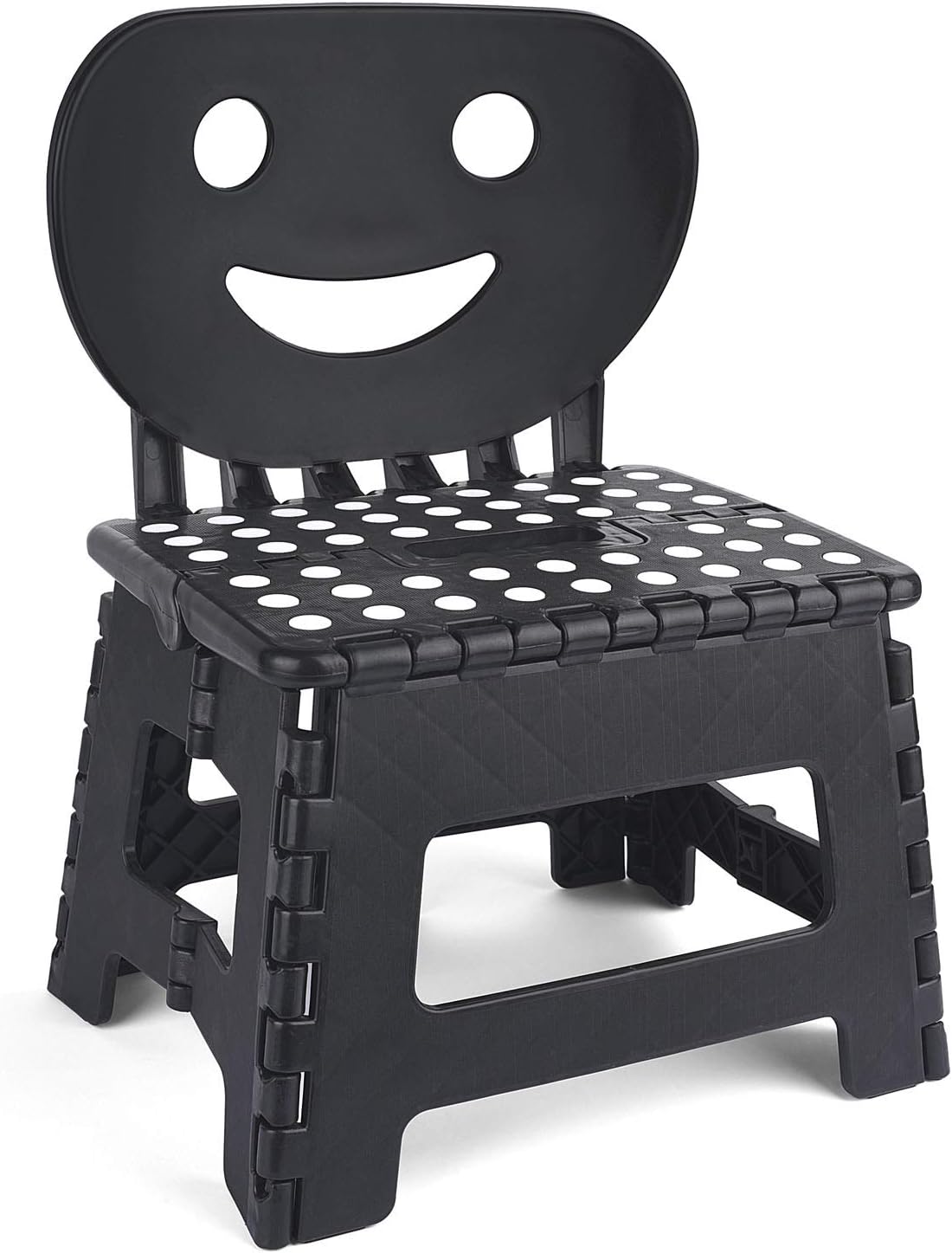 ACSTEP Folding Step Stool with Back Support for Kids,9" Kids Step Stool for Outdoor or Indoor Kitchen Step Stools and Bathroom Stool for Toddlers Boys Girls - Black