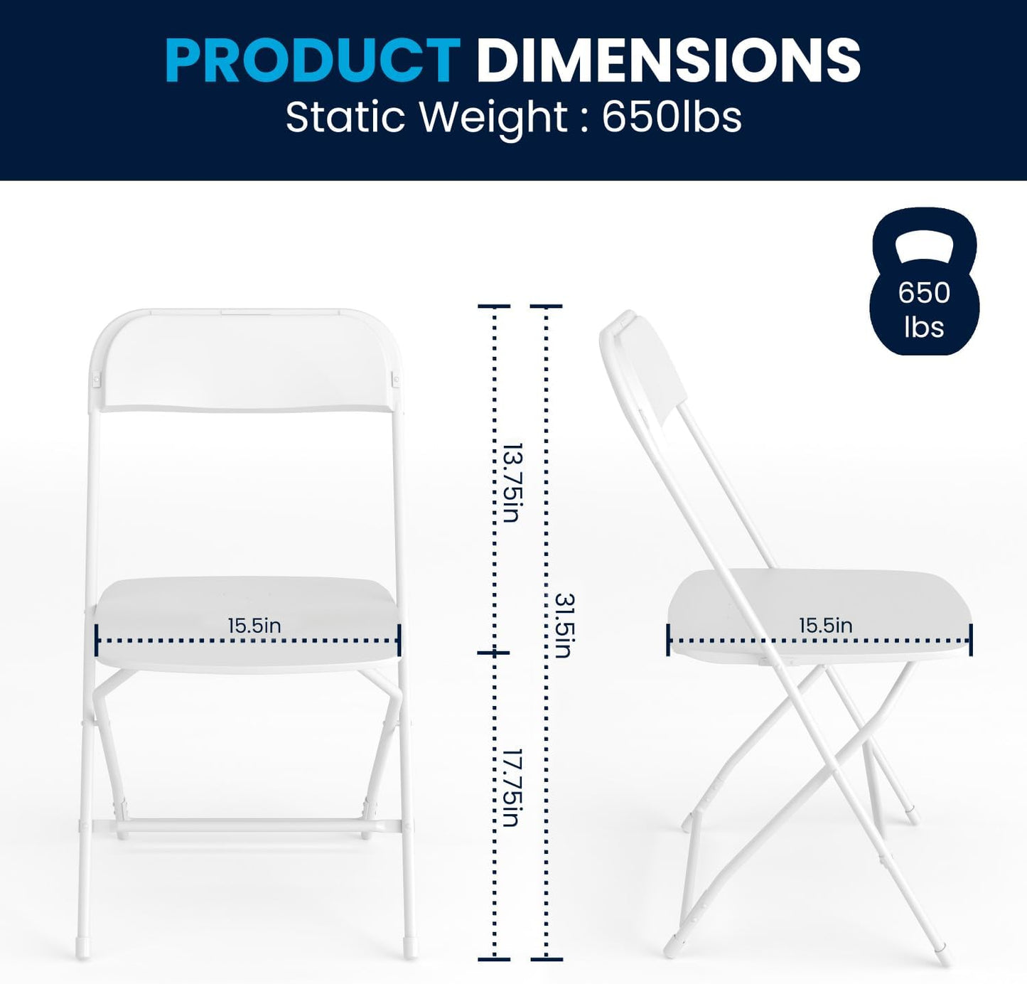 Flash Furniture Hercules Series Plastic Folding Chair - White - 650LB Weight Capacity Comfortable Event Chair - Lightweight Folding Chair