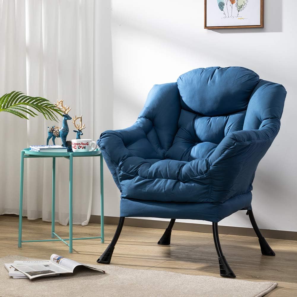 HollyHOME Modern Fabric Large Lazy Accent Chair, Oversized Comfy Reading Lounge Chair, Thick Padded Cozy With Armrest, Steel Frame Leisure Sofa for Living Room, Bedroom, Dorm, Navy Blue