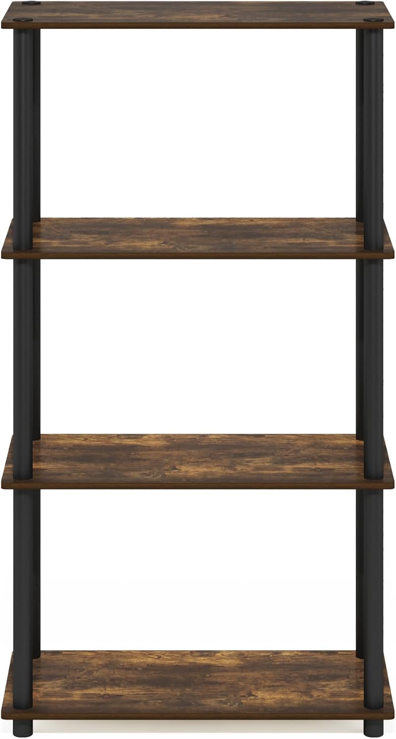 Furinno Turn-N-Tube 4-Tier Multipurpose Shelf Display Rack, Amber Pine/Black