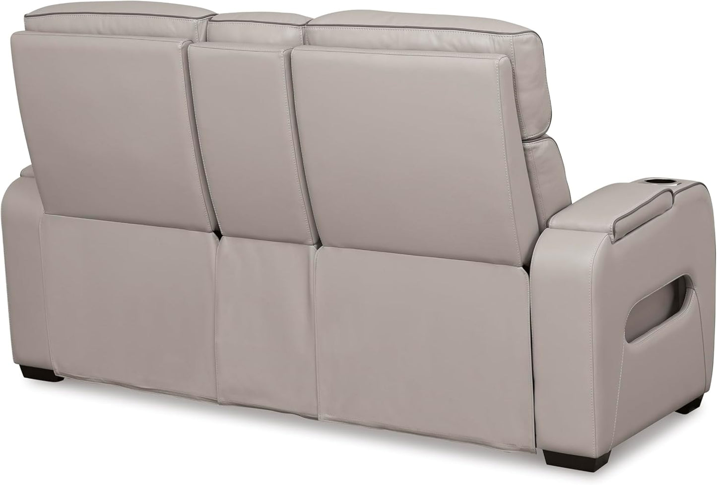 Signature Design by Ashley Boyington Contemporary Leather Match Power Reclining Loveseat with Console and USB Charging Ports, LED Lights and Adjustable Headrest, Light Gray