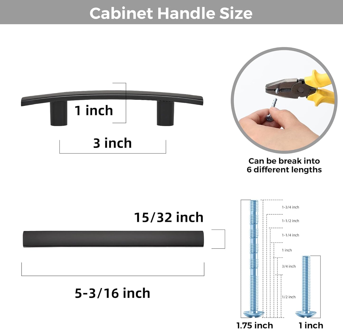 25 Pack Cabinet Handles 3" Hole Center - Curved Cabinet Pulls Black Drawer Pulls for Kitchen Cupboard Solid Hardware for Dresser Drawer Arch Hardware