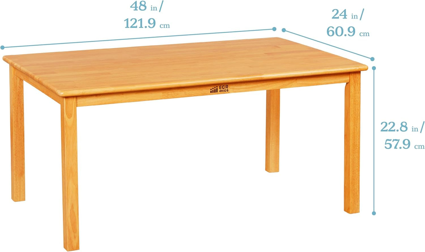 ECR4Kids 24in x 48in Rectangular Hardwood Table and Chair Set, 12in Seat Height, Kids Furniture, Honey