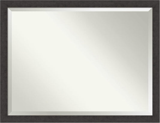 Amanti Art Brown Bathroom Mirror for Over Sink, 34x44 Rustic Plank Espresso Narrow Rectangle Vanity Mirror, X-Large Rustic Farmhouse Frame, Hangs Horizonally and Vertically, Bathroom Wall Decor