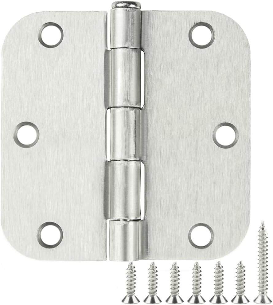 42 Pack Rounded Door Hinges Brushed Nickel 3.5 inch x 3-1/2", 5/8" Radius Heavy Duty Steel Iron 3 ½"Hinge for Doors, Interior Room,Outdoor Window,Constructition Hardware Kit Home Decor Essentials