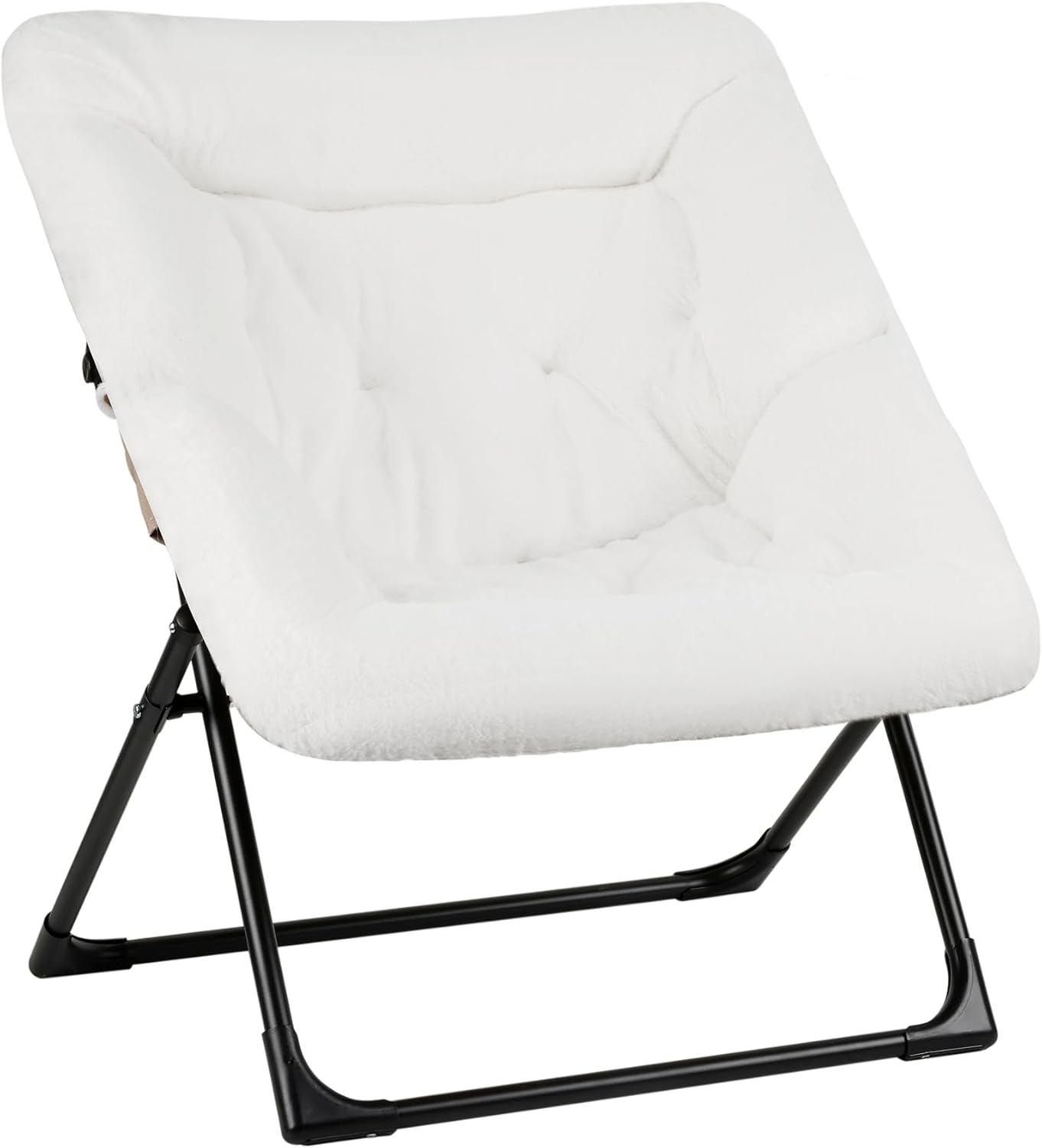 Comfy Saucer Chair for Adults, Soft Faux Fur Bedroom Chair, Accent Dorm Chairs, Flexible Living Room Reading Chairs, Oversized Folding Lounge Seat for Teens, X-Large, White