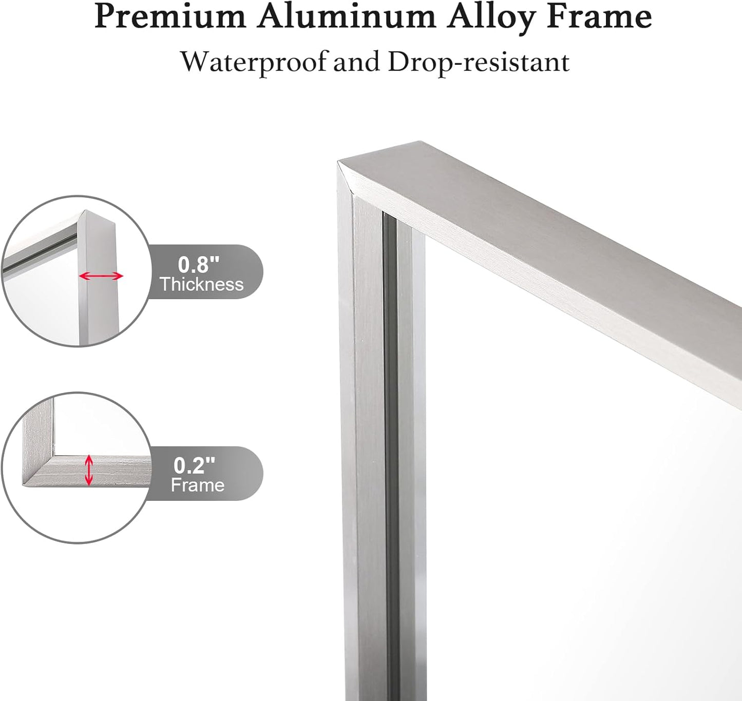 20x40 Inch Silver Bathroom Mirror - Copper-Free Mirror, Aluminum Alloy Frame Vanity Rectangle Wall Mounted Modern Mirror for Bedroom/Living Room/Porch Horizontal or Vertical