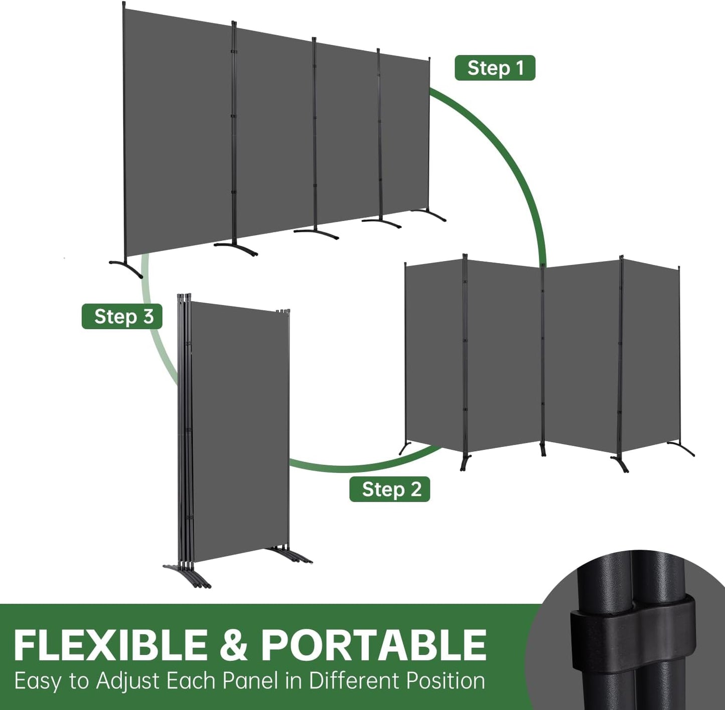 YASRKML Room Divider Folding Privacy Screens, Portable Room Divider Panel 4 Panel Partition Room Dividers Screen, Freestanding Room Partitions and Dividers Fabric Dividers for Room Separation, Grey