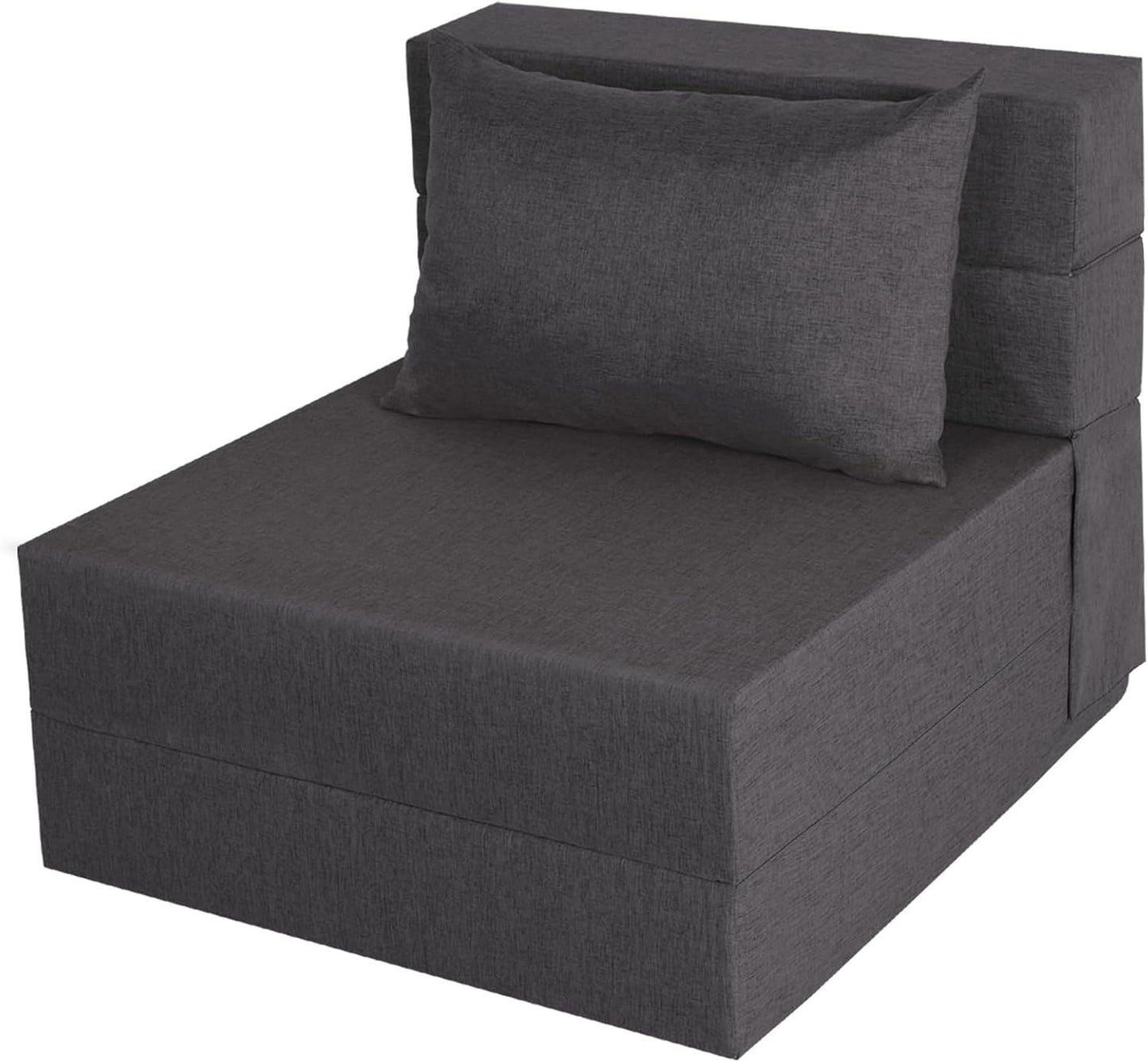 Folding Sofa Bed, Foldable Sleeper Chair with Pillow, Convertible Futon Sofa Bed with Washable Cover, Fold Out Couch for Living Room, Dorm, Guest Room, Single Size, Dark Grey
