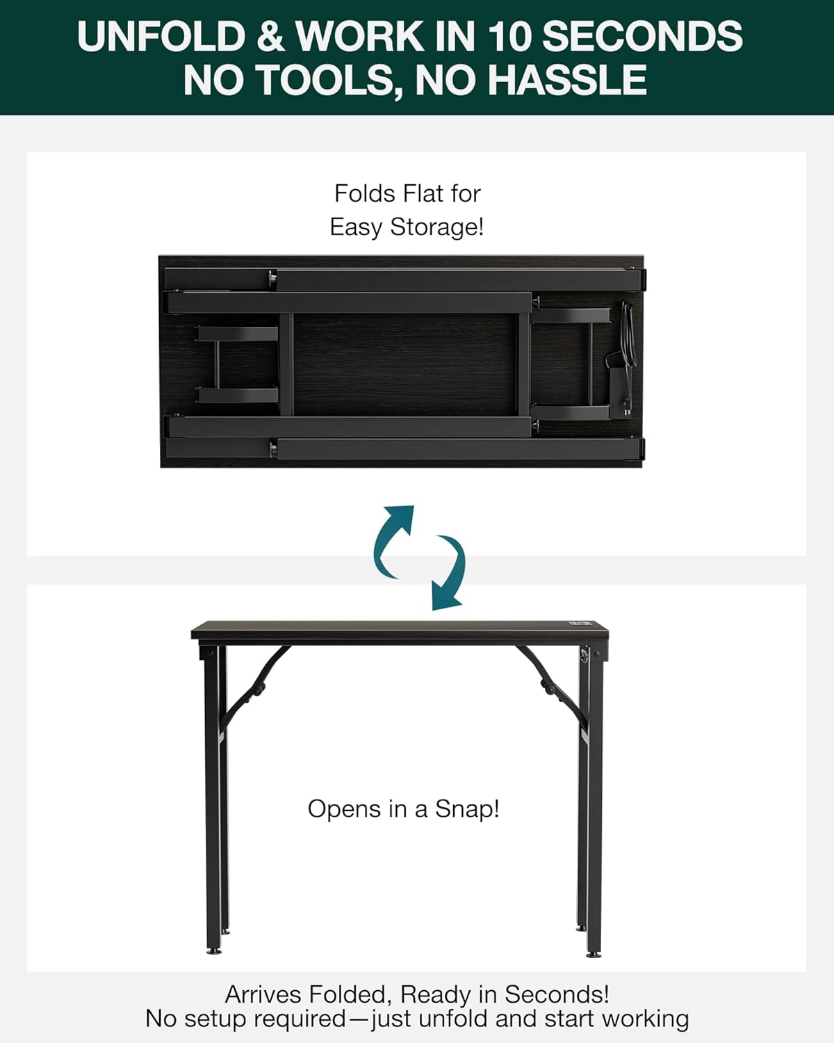 Frylr Small Folding Computer Desk – 35.8 Inch Portable Table for Craft and Study, Lightweight Desk for Small Spaces, Foldable Laptop Table Built-in AC/USB Outlets for Convenience, Charcoal Wenge