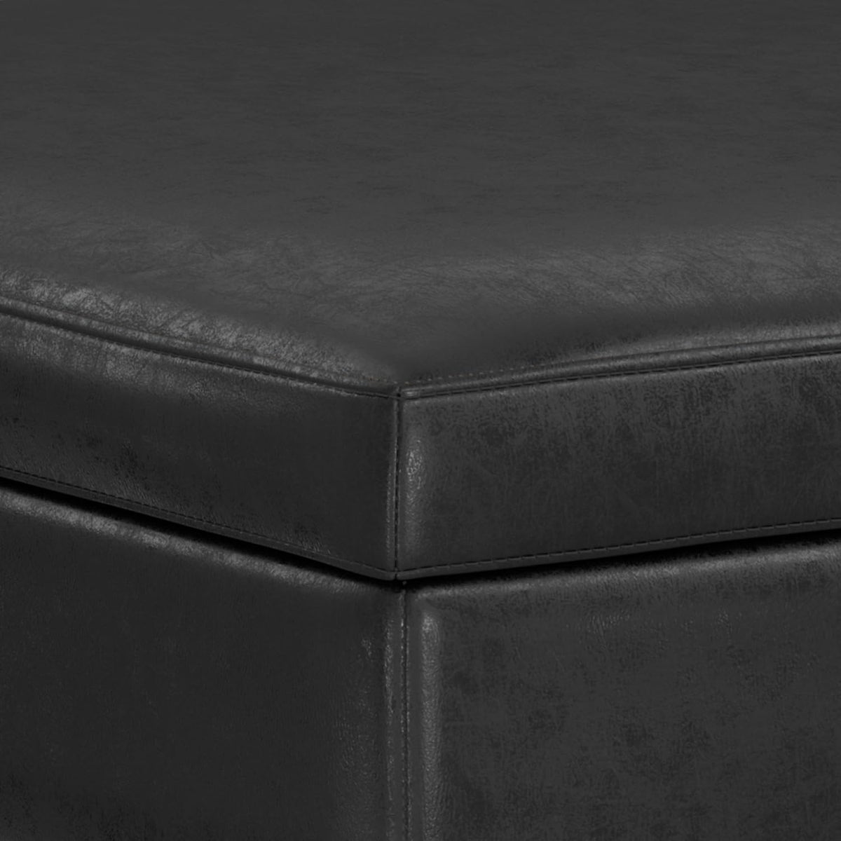 SIMPLIHOME Owen 40 inch Wide Mid Century Modern Square XL Coffee Table Storage Ottoman in Distressed Black Vegan Faux Leather, Assembled, for The Living Room, Entryway and Family Room