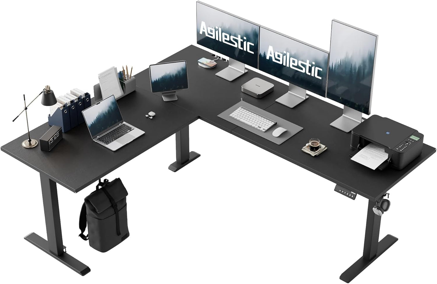 Agilestic 75 Inch L Shaped Standing Desk Adjustable Height, Corner Standing Desk, Sit Stand Up Computer Table, Splice Board, Black