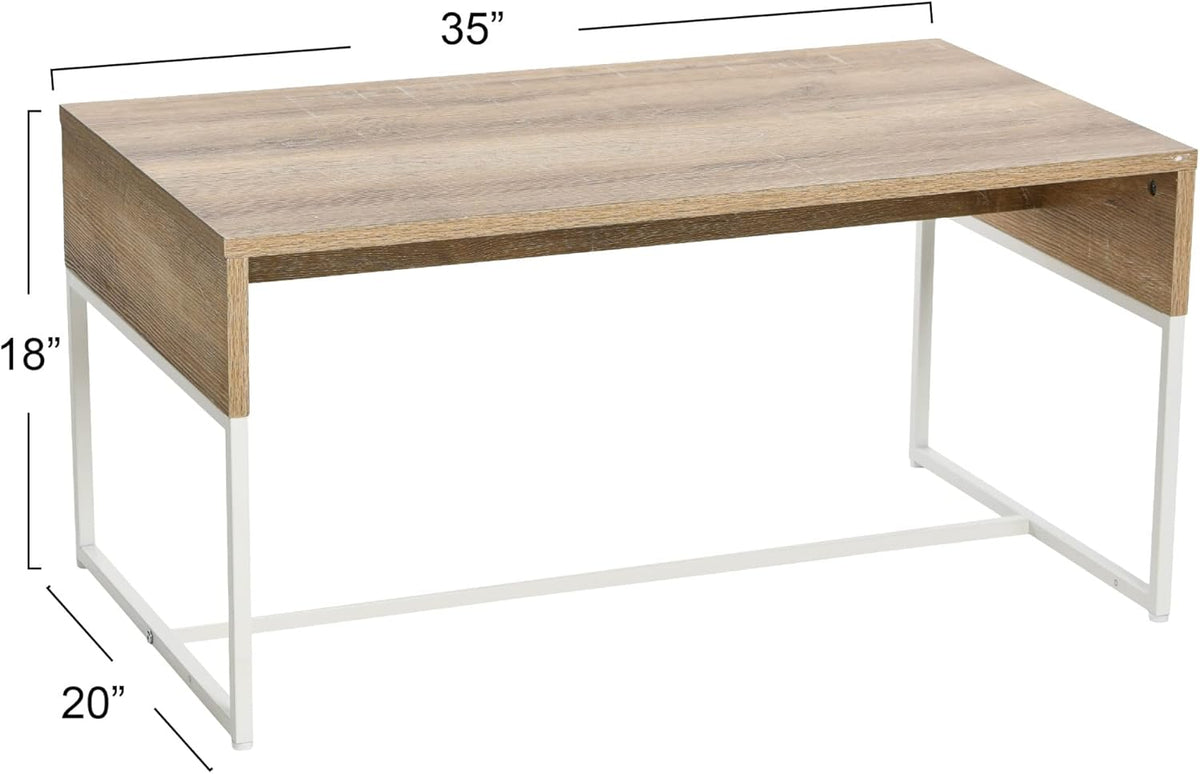 Household Essentials Wrap Rectangular Coffee Table Coastal Oak Rustic Wood Grain and White Metal