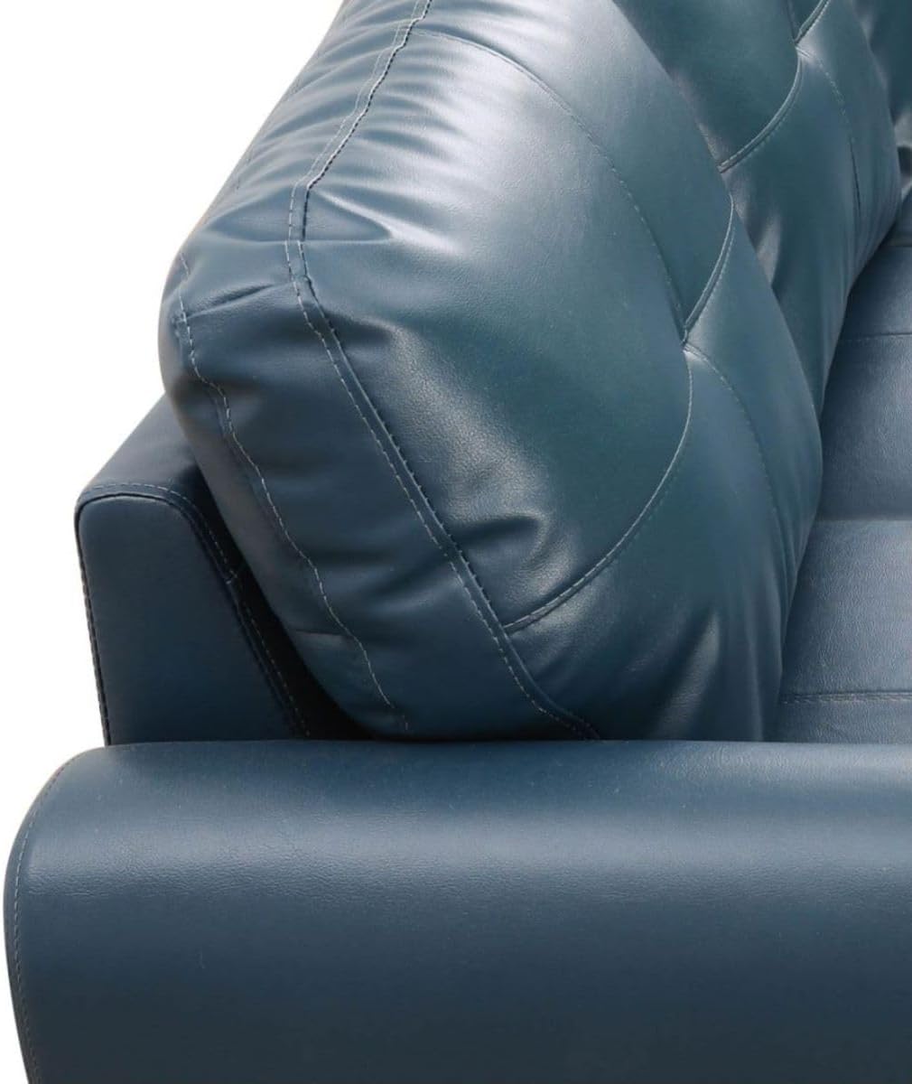 Denim L-Shaped 3-Piece Faux Leather Sofa with Storage Ottoman Set, Sectional Couch Sofa Set for Living Room, Office, Small Space