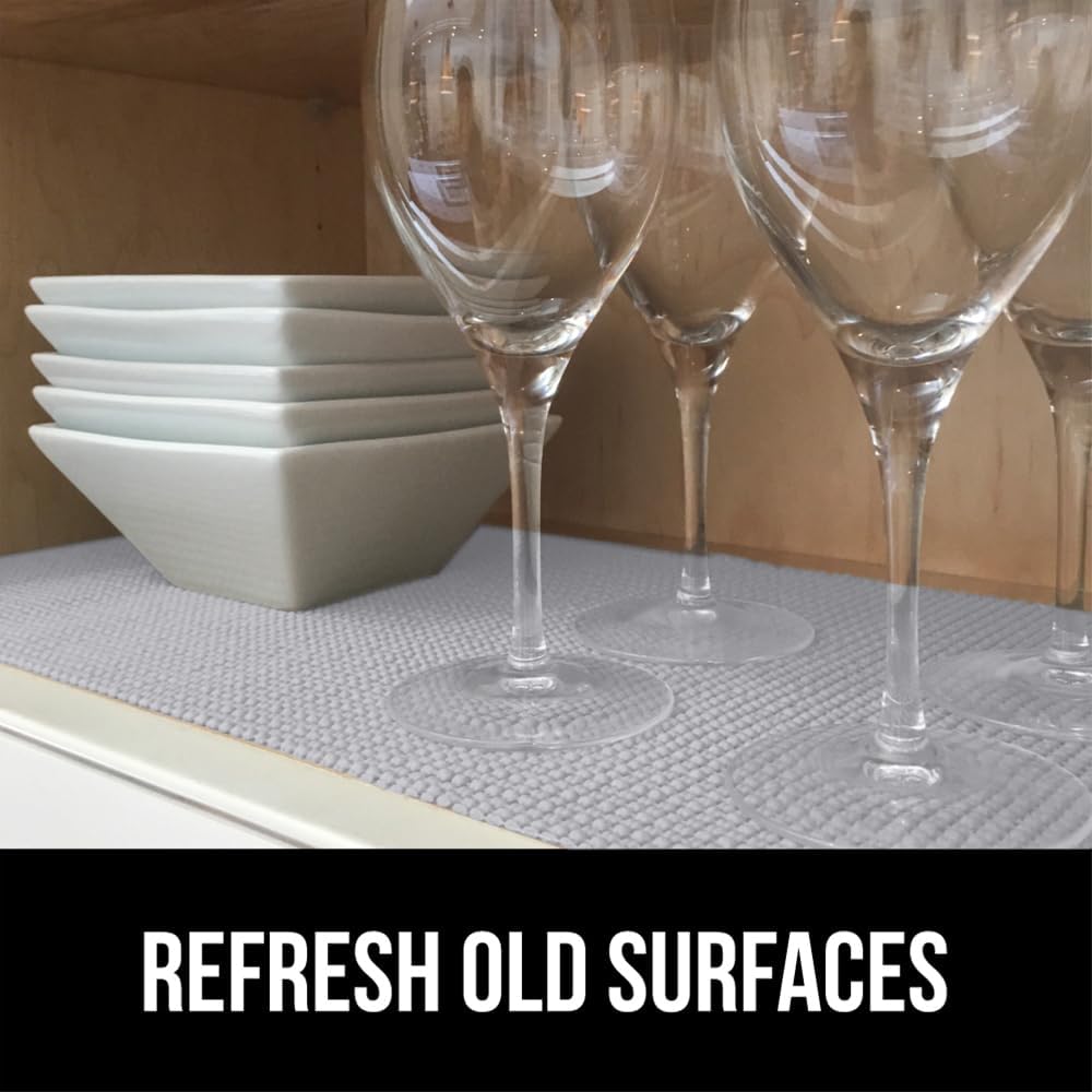 GORILLA GRIP powerGRIP Drawer Shelf and Cabinet Liner, Thick Strong Hold, Non-Adhesive Liners Protect Kitchen Cabinets and Cupboard, Bathroom Drawers, Easy Install, Breathable Mat, 12" x20' Light Gray