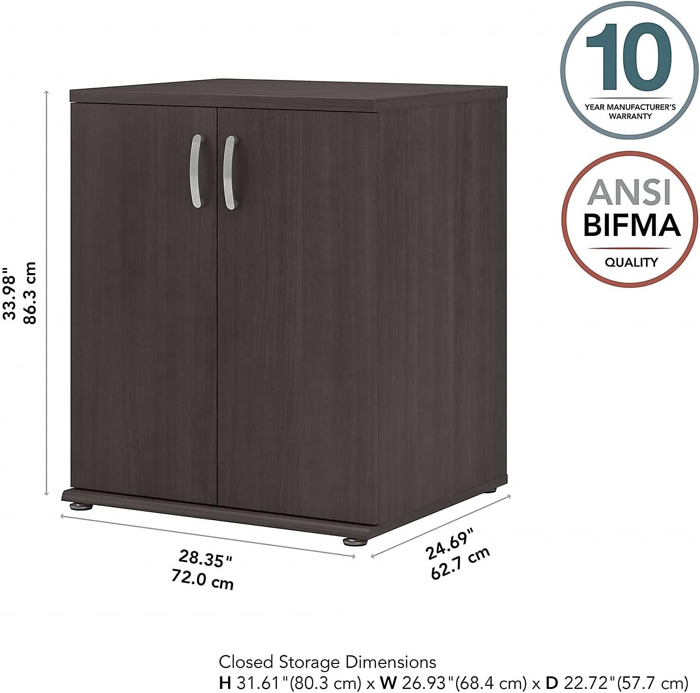 Bush Business Furniture Universal Floor Cabinet with Doors, Vertical Office Storage Unit with Adjustable Shelving for Workspace, Storm Gray