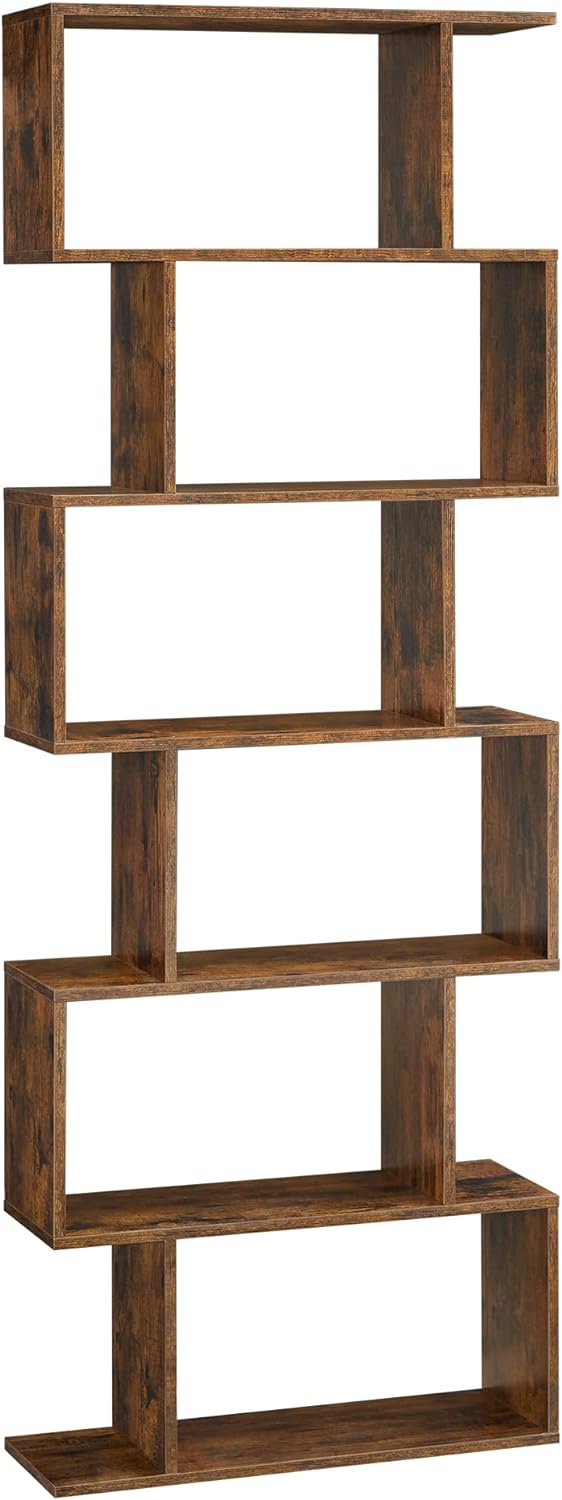 VASAGLE Bookshelf, 6-Tier Bookcase, Tall Display Shelf, Freestanding Storage Shelf, Room Divider, for Home Office, Living Room, Bedroom, Study, Rustic Brown ULBC61BX