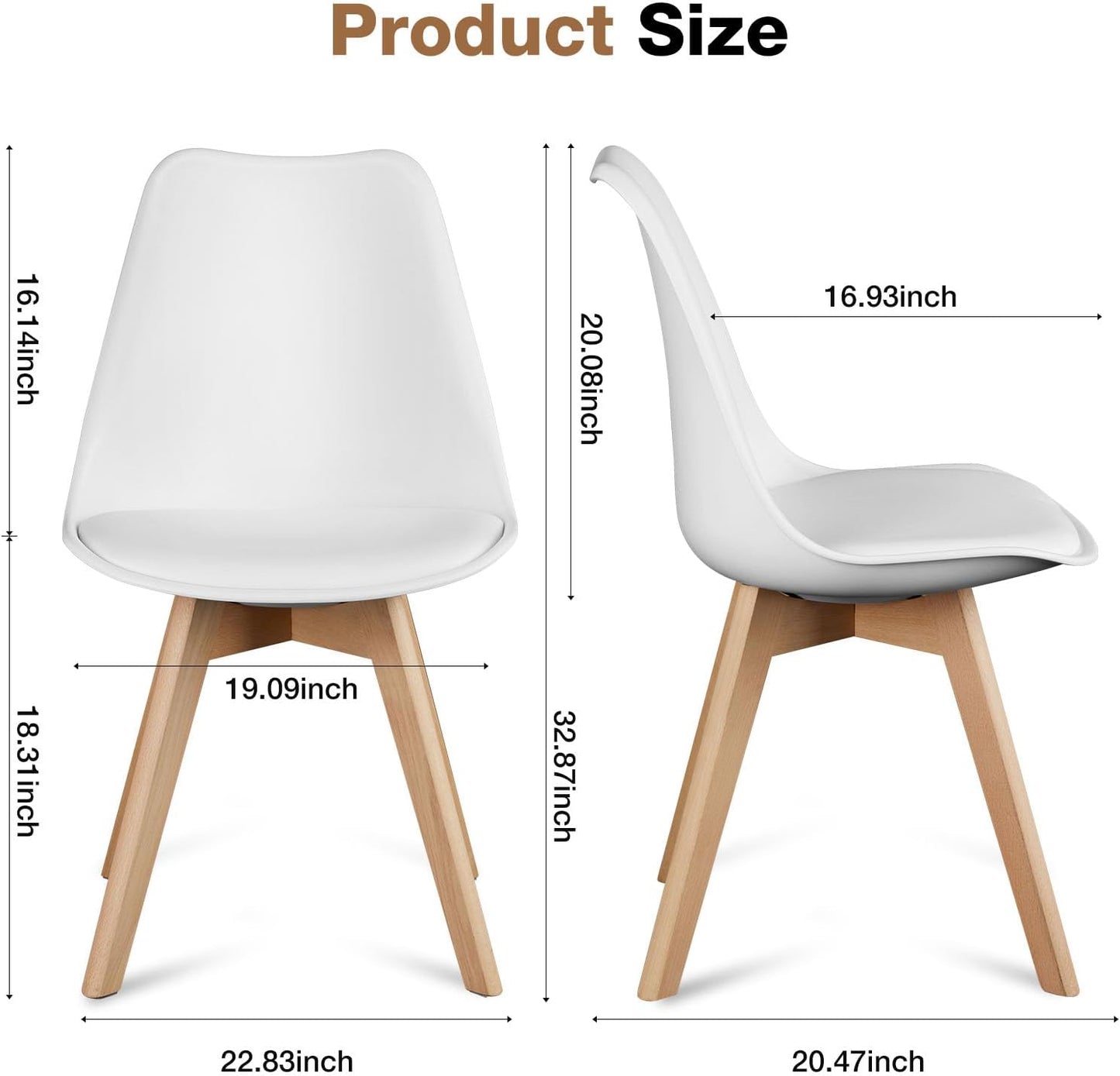 OLIXIS Set of 4 Dining Kitchen Mid-Century Modern Chairs with Wood Legs and PU Leather Cushion for Living Room Bedroom Outdoor Lounge, White