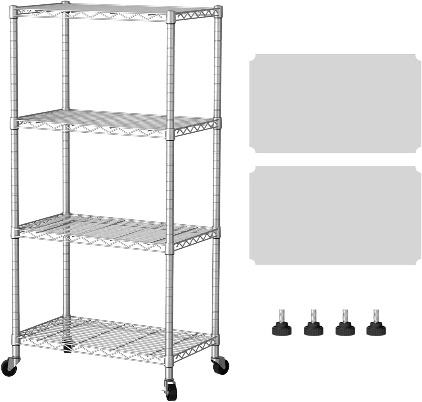 SINGAYE 4 Shelves Storage Shelf Wire Closet Bathroom Organizers Metal Pantry Kitchen Garage Shelving Unit Laundry Room Organization Home Rack Net Basket White with Wheels