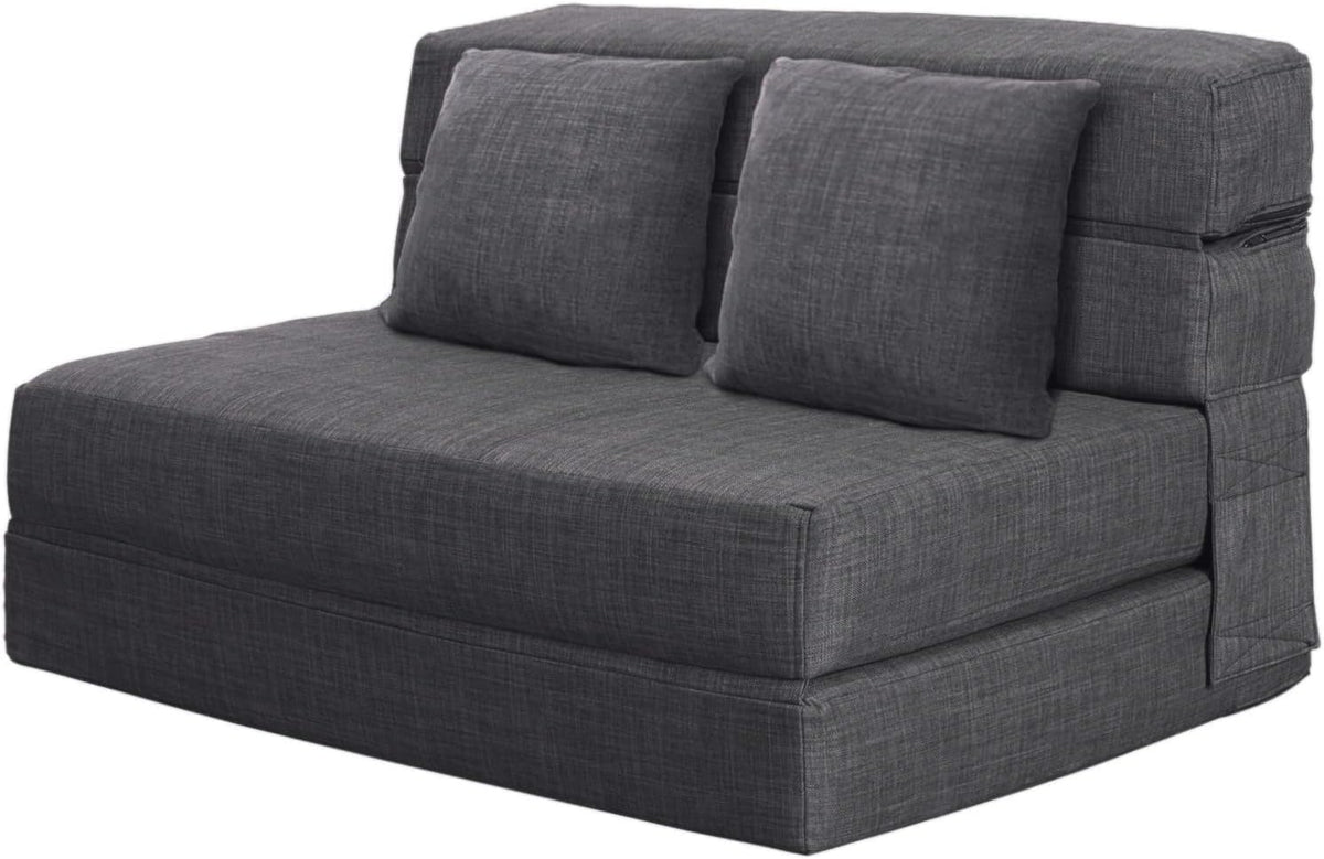 ANONER 60" Fold Sofa Bed Couch Memory Foam with 2 Pillows Futon Sleeper Chair Guest Bed and Fold Out Couch, Washable Cover Queen Size, Dark Gray