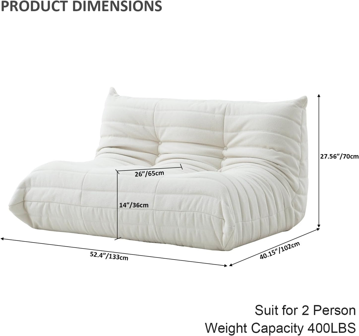 Luxury Sofa Couch Chair, Lazy Floor Seating, Fireside Bean Bag Chair, Ergonomic Tatami Sofa Lounger for Living Room, Bedroom, Office, Loveseat, White