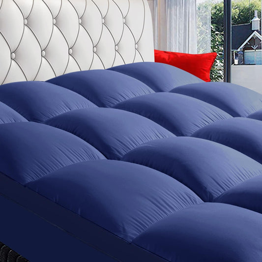 COONP Twin Mattress Topper, Extra Thick Pillowtop, Cooling Plush Mattress Pad Cover Bed Topper Protector with 8-21 Inch Deep Pocket (Navy Blue, Twin)