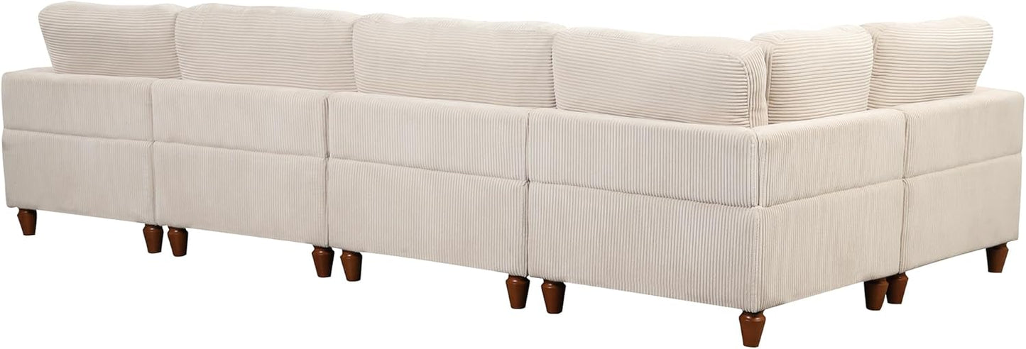 Eafurn Free Combination Symmetrical Modular Sectional Sofa with Movable Ottoman,Corduroy Upholstered Convertible Sleeper Couch,6 Seater Oversized Reversible Corner Sofa&Couch for Living Room Office