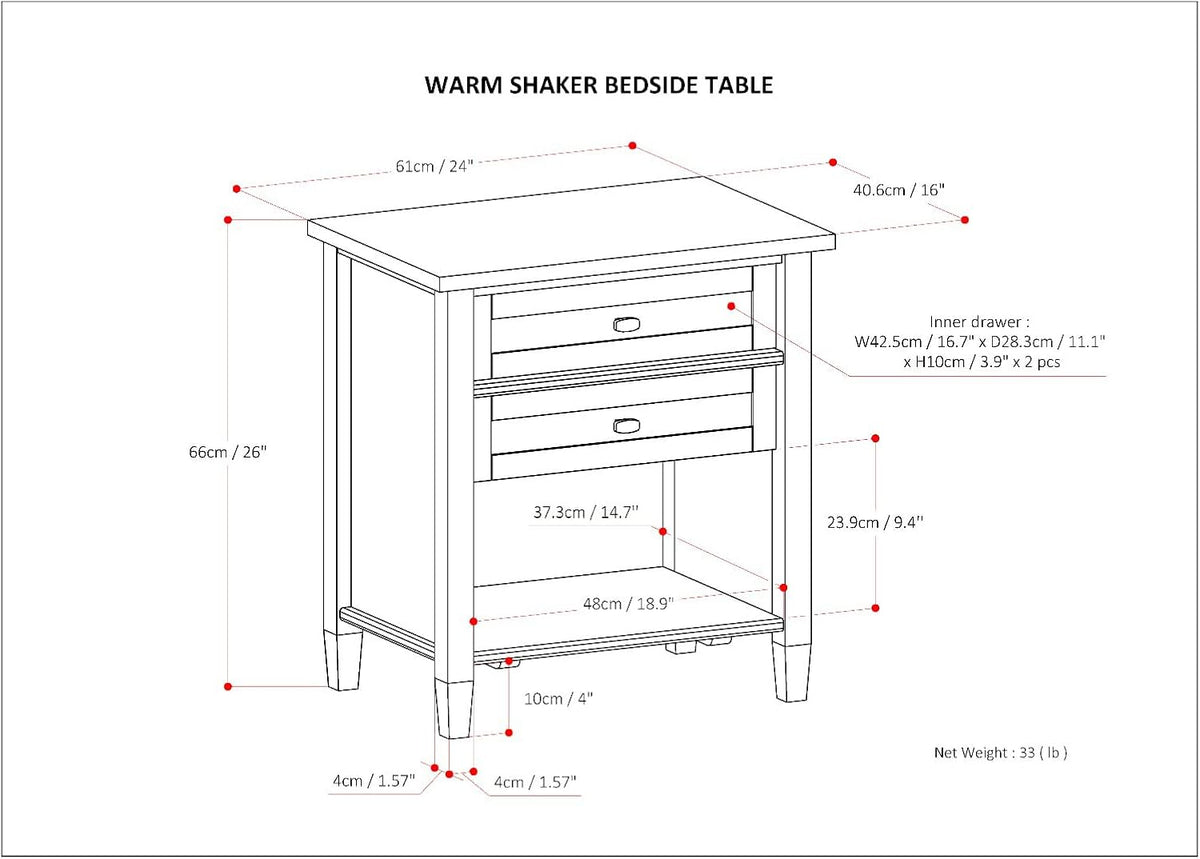 SIMPLIHOME Warm Shaker SOLID WOOD 24 Inch Wide Transitional Bedside Nightstand Table in Fog Grey, For the Living Room and Bedroom