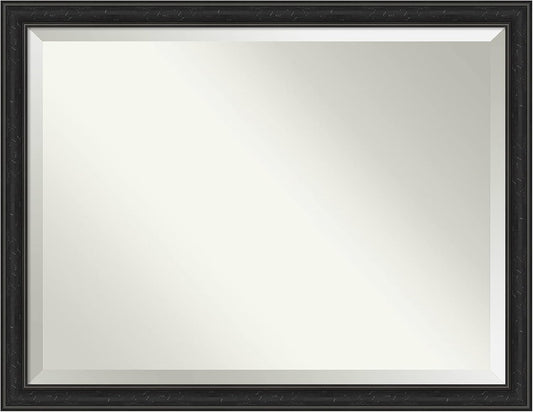 Amanti Art Black Bathroom Mirror for Over Sink, 34x44 Shipwreck Black Narrow Rectangle Vanity Mirror, X-Large Rustic Farmhouse Frame, Hangs Horizonally and Vertically, Bathroom Wall Decor, Beveled