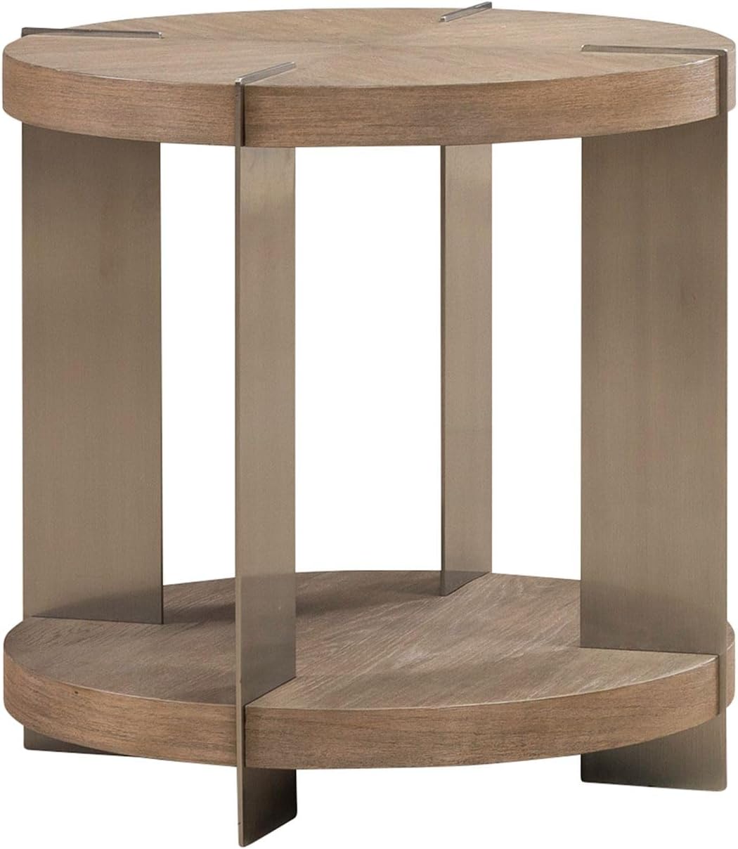 Liberty Furniture Harlow Living Room Round End Table - Sandstone & Satin Nickel