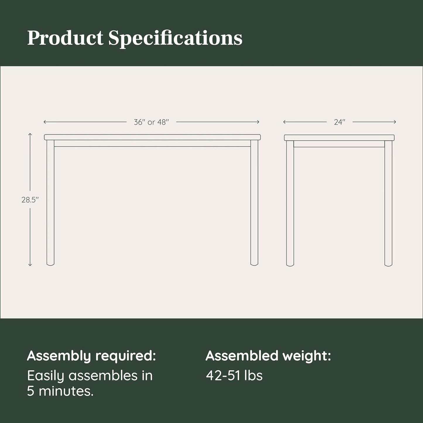 Branch Daily Desk - Functional at Home Office Desk with Effortless Assembly, Timeless Design, Rounded Corners, and Built-in Cable Notch - 48” W x 28.5” H x 24” D - Woodgrain Work Table