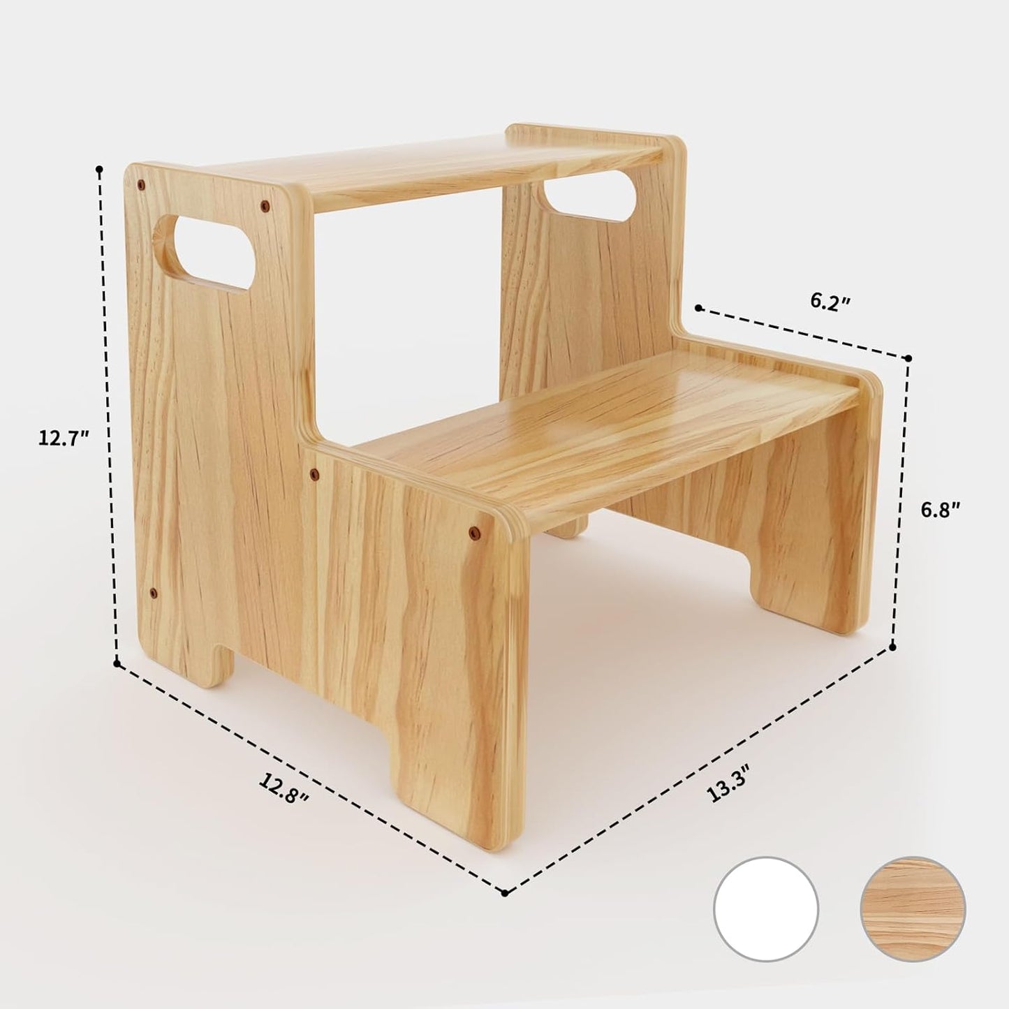 Wooden Step Stool for Kids,Supports 300 lbs Kids Toddler Stepping Stool Toilet/Kitchen/Bed Foot Stool,Natural,2 Packs
