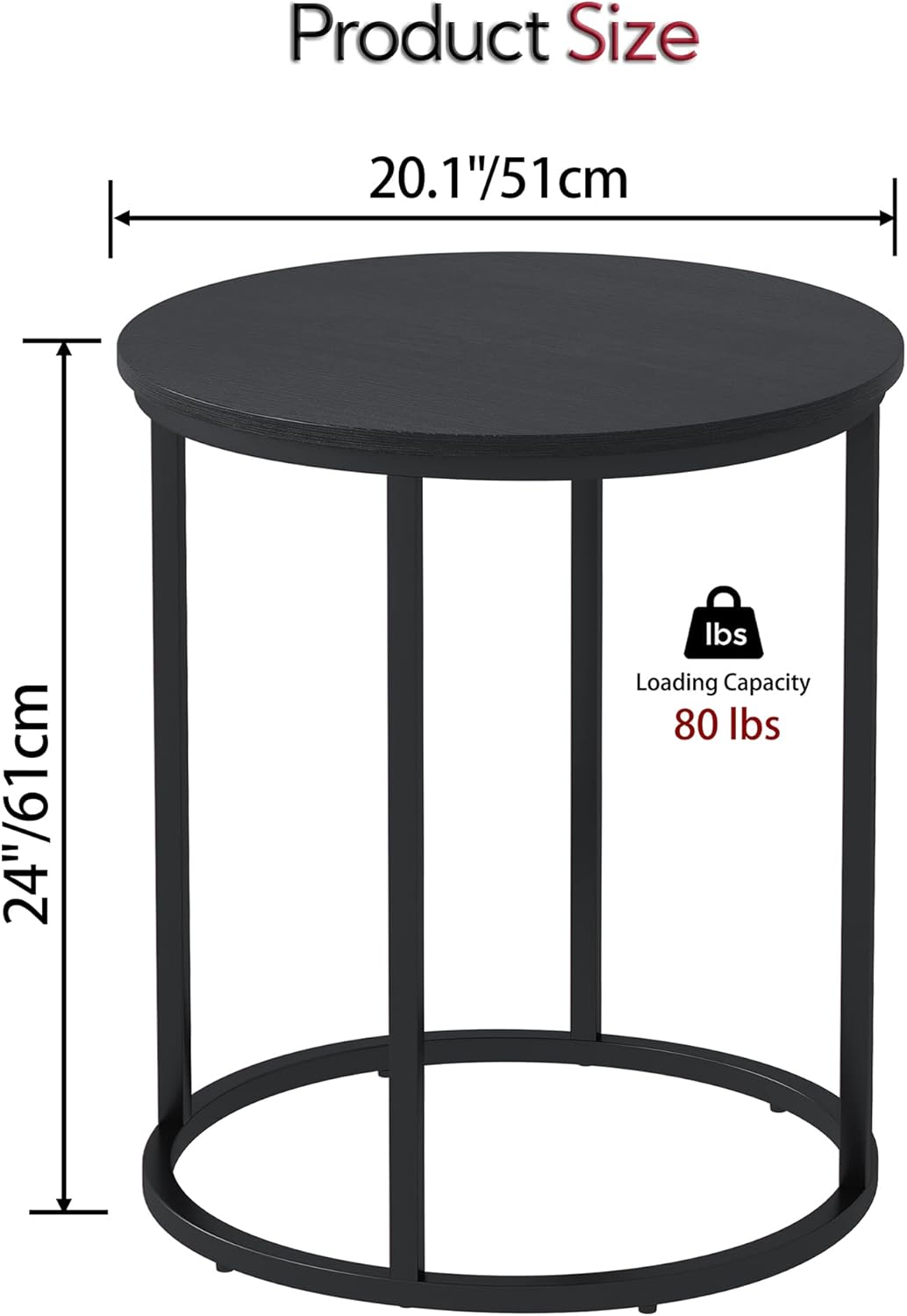 Yusong Round End Table, 20" Accent Small Side Table Suitable for Hiding Trash Can, Nightstand Modern Bedside Table for Living Room Bedroom Office Small Spaces, Black