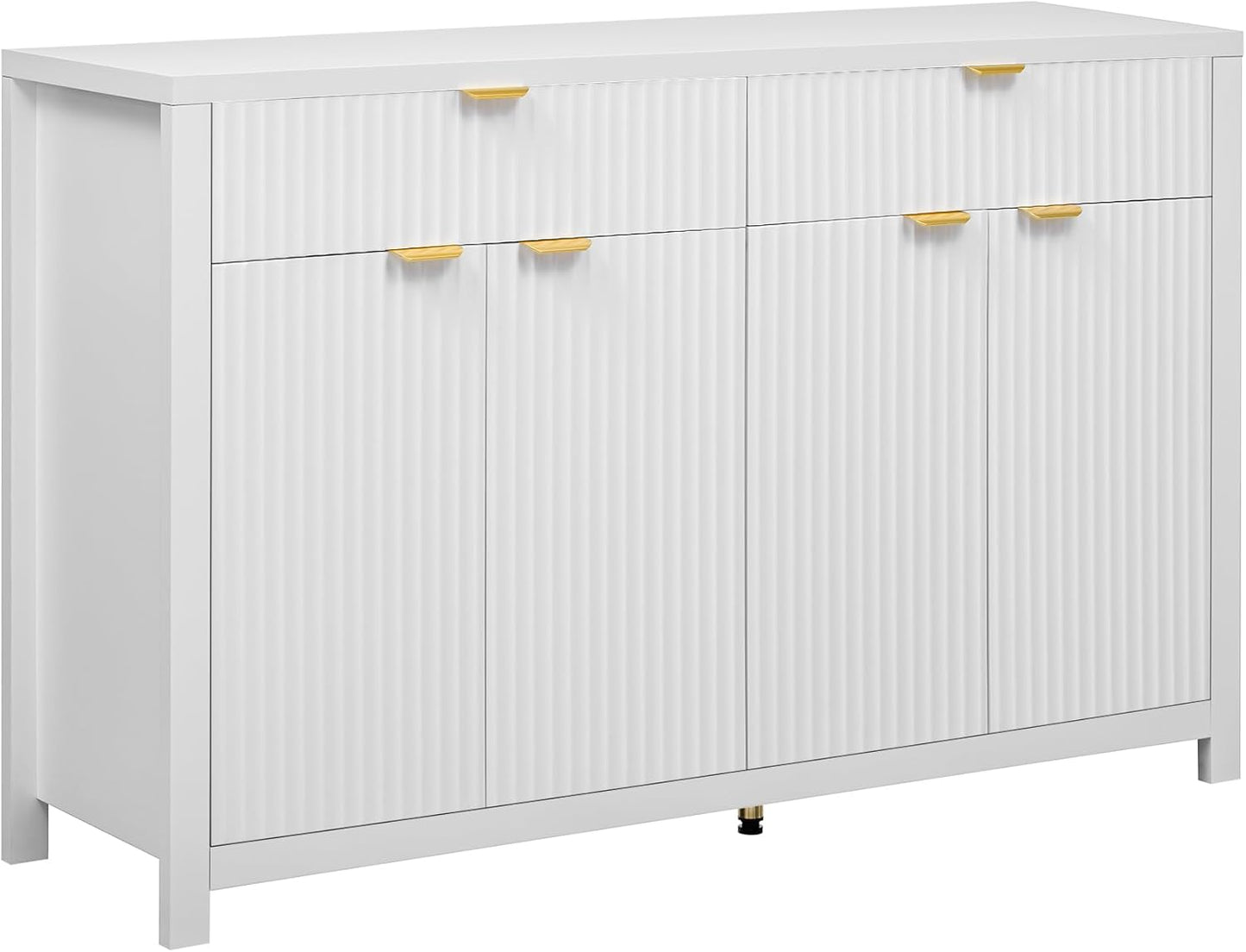 Merax Modern Wave-Pattern Sideboard Cabinet with 2 Drawers and 4 Doors,Buffet Cabinet,Aluminum Arc Handles,Scandinavian Style,Suitable for Entryway, Living Room,Foyer,White