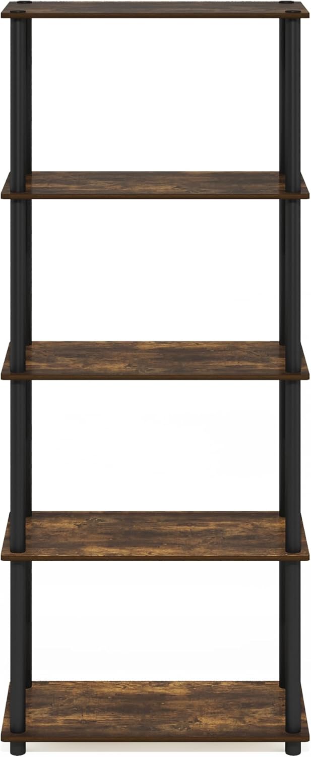 Furinno Turn-N-Tube 5-Tier Multipurpose Shelf Display Rack, Amber Pine/Black