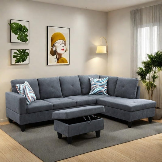 NAYSAYE L Shaped Couch, Modular Sectional Couch with Ottoman Storage, Modern Lounge Sofa Convertible Sectional Couches for Living Room, Apartment, Dark Grey