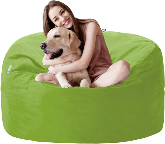 3FT Bean Bag Chair with Ultra Soft Velvet Cover Bean Bag Sofa with Memory Foam Bean Bag Chairs with Large Size Lazy Sofa for Dorm Office Living Room Bedroom Grass Green 3'