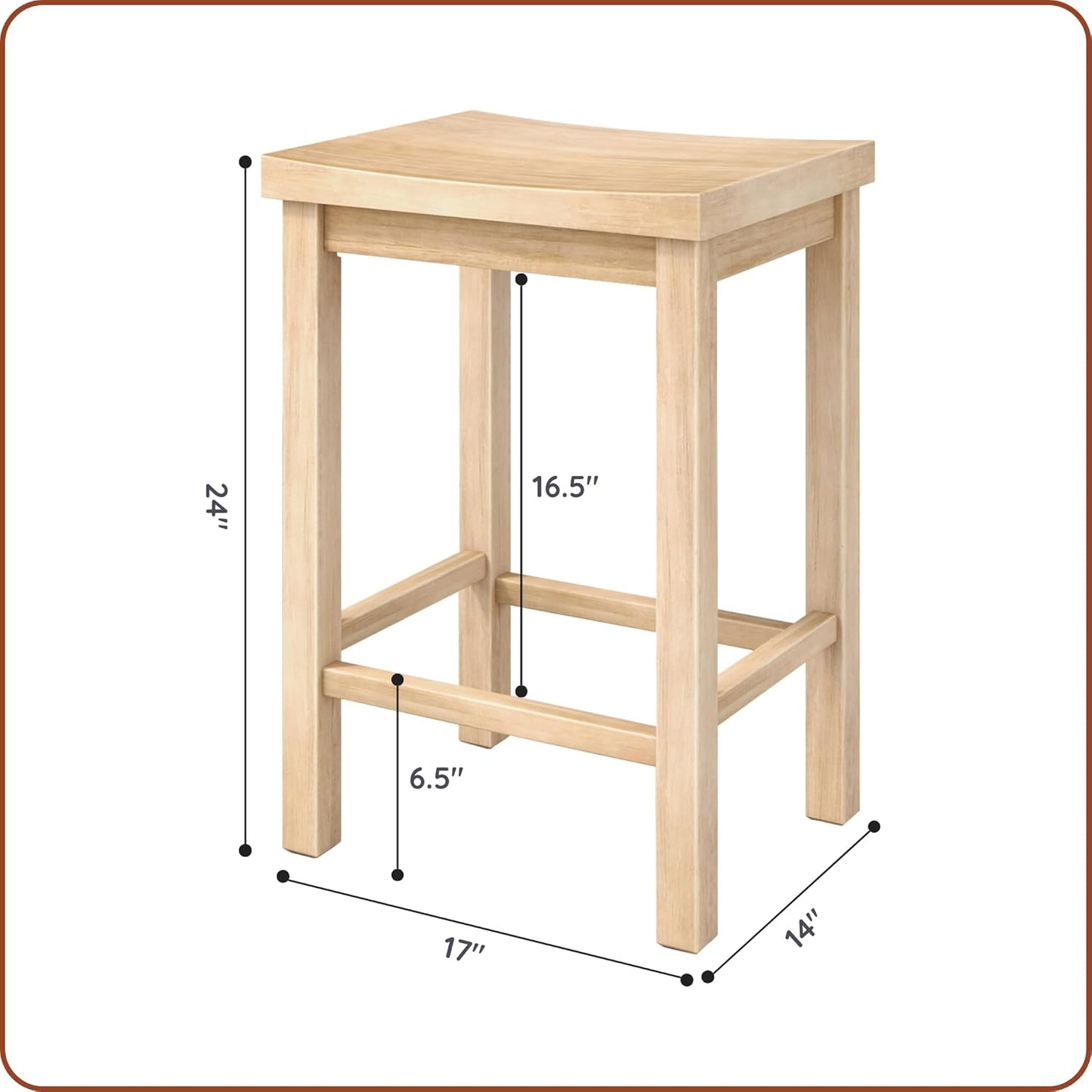 Grain & Grove Smith Collection Set of 2 Solid Wood Counter Height Bar Stools, 24-Inch Saddle Seat Backless Stools, Ideal for Kitchen Island, Dining, or Home Bar Seating, Blonde