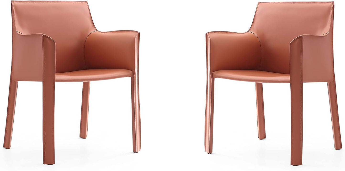 Manhattan Comfort Vogue Modern Faux Leather Dining Chairs, Metal Frame, Comfortable Padded Seat, Fully Assembled Armchair Accent Furniture, Set of 2, Clay