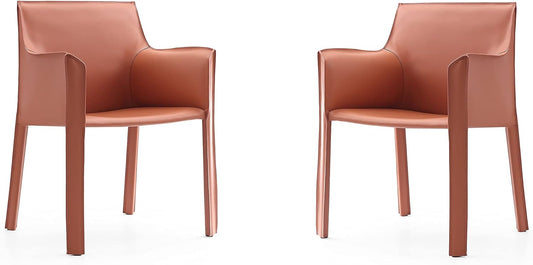 Manhattan Comfort Vogue Modern Faux Leather Dining Chairs, Metal Frame, Comfortable Padded Seat, Fully Assembled Armchair Accent Furniture, Set of 2, Clay