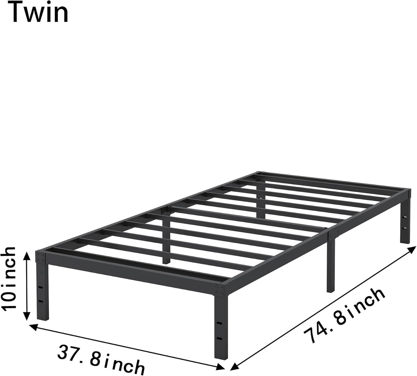 10 Inch Twin Bed Frames, Platform Metal Bed Frame Twin Size Heavy Duty Steel Slat Mattress Foundation, No Box Spring Needed, Easy Assembly, Noise-Free, Black