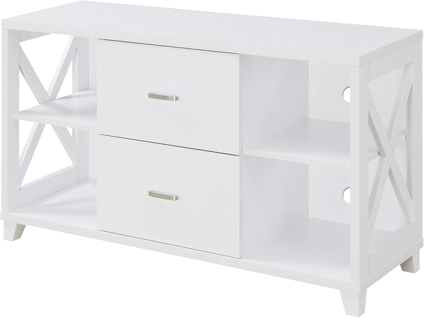 Convenience Concepts Oxford Deluxe 2 Drawer TV Stand with Shelves for TVs up to 55 Inches, White